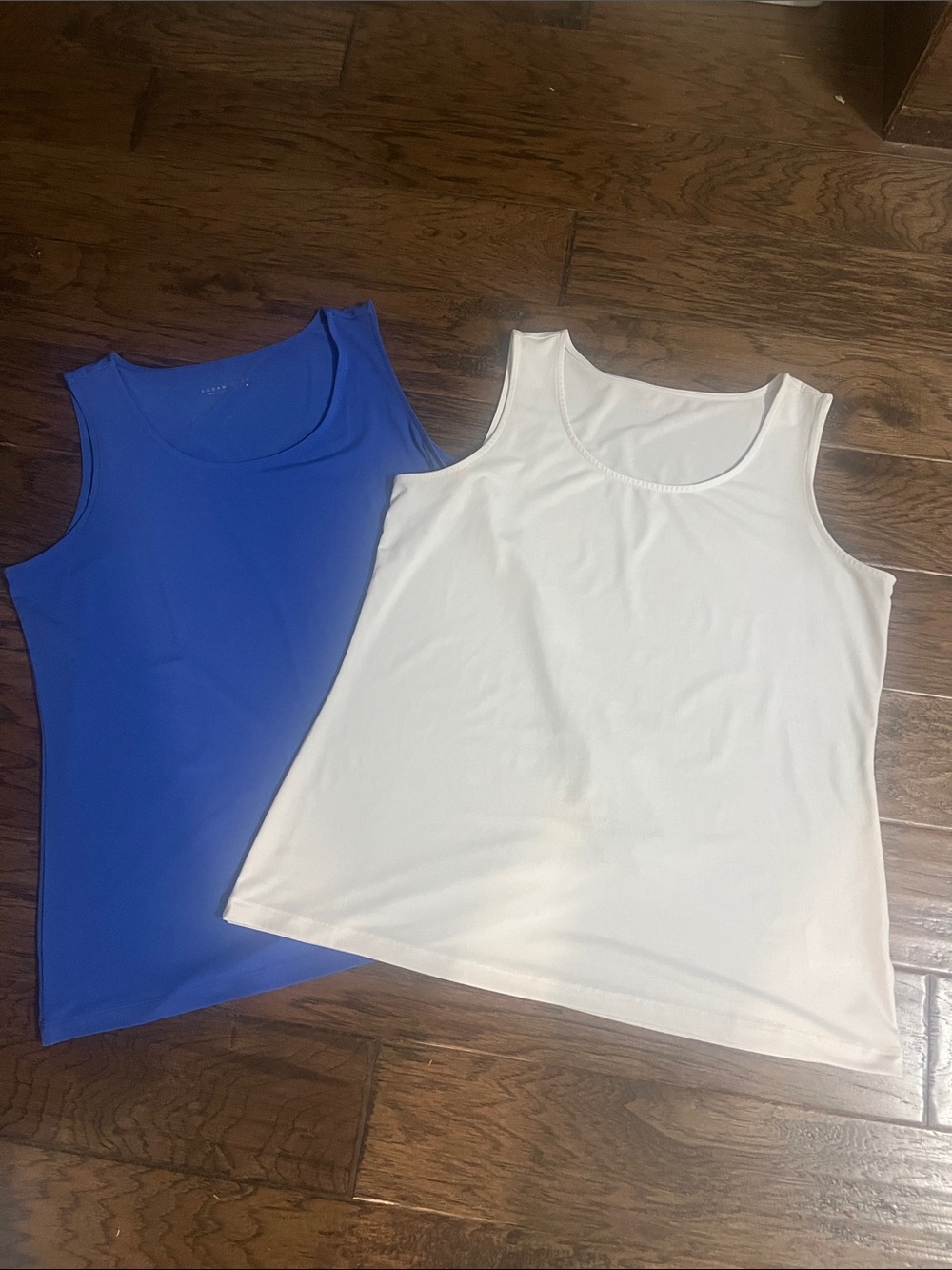 Susan Graver Scoop Neck Tank Tops - White & Royal Blue